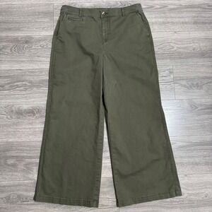 LOFT Monroe Wide Leg Pants Womens 14 Olive Green High Rise Cropped Chino 35x29